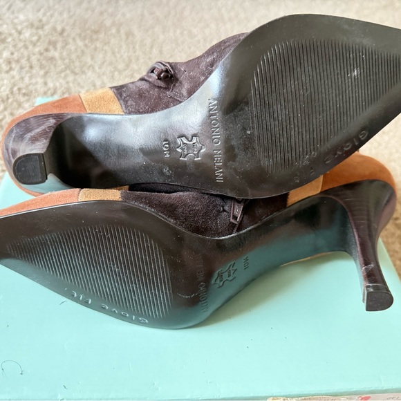 Gianni Bini Brown Tan Ankle Booties with Suede Toe - Picture 3 of 4